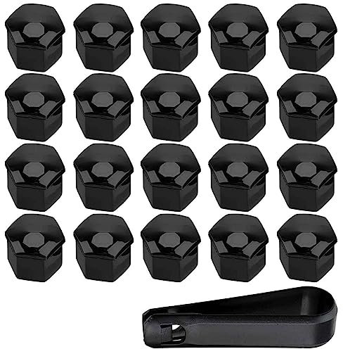 20pcs Wheel Nut Covers for Renau-lt Dacia Duster Logan MCV Sandero Stepway, Car Wheel Nut Caps, Wheel Bolt Covers, Tire Nut Covers with Removal Tool Set,Black- 21mm