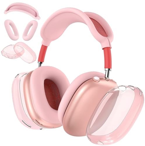 Cubierta De Silicona para Auriculares Airpods MAX, Estuche Protector para Pabellones Resistentes A Los ArañAzos, Accesorio 3-En-1 para La ProteccióN De Airpods MAX (TPU Rosa)