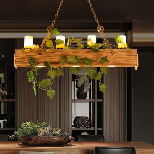 Holz Rustikal Pendelleuchte Vintage Esstischlampe Hängelampe 4 Flammen Retro Industrie Hängeleuchte Höhenverstellbare Kronleuchter Für Wohnzimmer Bar Hängeleuchte Cafe Küche Dekoration Deckenleuchte