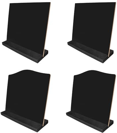 Natuce Lot de 4 Mini Tableaux Noirs avec Supports, Panneaux de Table Vintage en Bois, Petits Tableaux Noirs Double Face, Mini Panneau d'Affichage pour Mariage/Fête/Tableau de Table/Étiquette de Prix