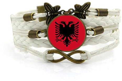 Armband Mit Flagge Der Republik Albanien – Verstellbares Armband Mit Albanischen Flagge,Zeit-Edelstein-Armband,Handgefertigter,Mehrschichtiger,Gewebter Länderflaggen-Schmuck Aus Leder Für Män