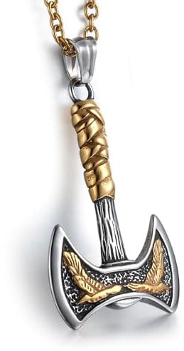 GTHIC Stainless Steel Viking Axe Pendant Necklaces For Men Women Nordic Ravens Jewelry Gifts,60cm silver JJ