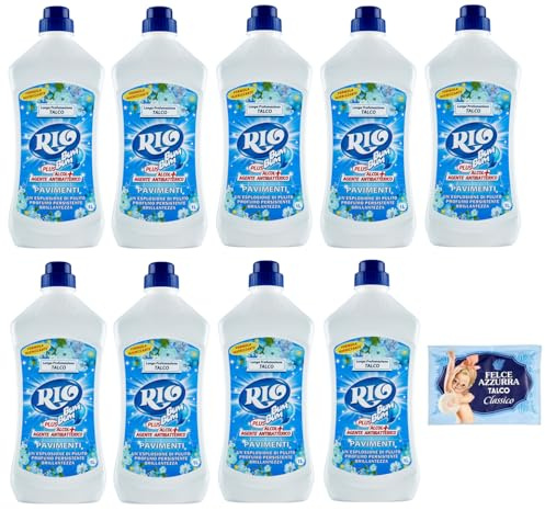 9er-Pack RIO Bum Bum Pavimenti Talco, Bodenreiniger mit Alkohol, Talk Duft,1Lt + 1er-Pack Kostenlos Felce Azzurra Talkumpuder, 100g-Beutel