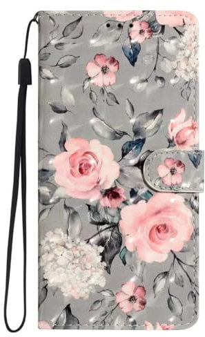 TUUNKMUY Hülle für Huawei P20 Pro Handyhülle [Premium PU Leder] [Kartenfach] [Standfunktion] TPU Stoßfest Schutzhülle Klapphülle Handytasche Lederhülle für Huawei P20 Pro,Graue Blume