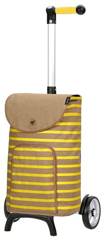 ANDERSEN Einkaufstrolley - Shopper Fun Eske gelb | mit ergonischem 3-Wege-Griff, klappbar, aus Alu, bis 40 kg - Tasche mit Kordelzug, Fronttasche, Reflektoren, 47 L
