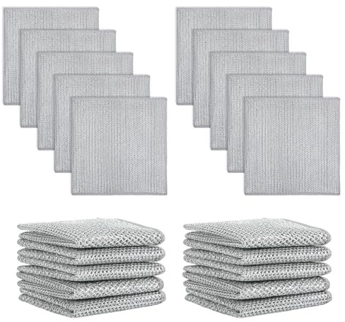 NQEUEPN 20 Piezas Trapos Multiusos de Alambre, Paño de Cocina de Alambre Doble Capa Estropajo Toallitas de Limpieza para Platos Ollas Fregaderos Encimeras Estufas Hogar Cocina