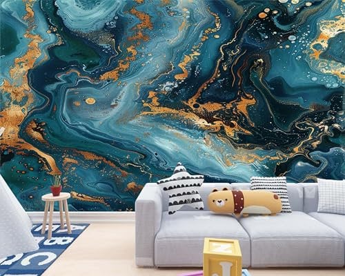 Art Fototapete Blauer Marmor 400x280 cm Vlies Tapeten 3D Effekt Moderne Wandtapete Wohnzimmer Schlafzimmer Wandbilder Wand