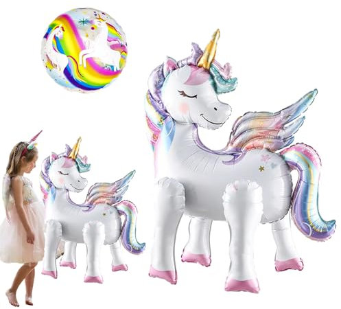 GYHWOFUL Einhorn Deko Kindergeburtstag, 3D Stehend Einhorn Luftballon & 45cm Einhorn Folienballon, Mädchen Kindergeburtstag Deko, Unicorn Folienballon Geburtstagsdeko, Einhörner Geburtstags Party