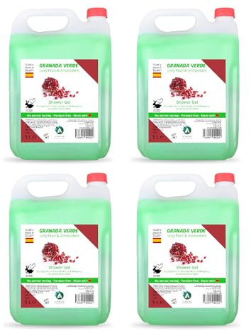 Vitacab Duschgel Granatapfel – 4 x 5 Liter Nachfüllkanister mit fruchtig frischem Duft – Flüssigseife für Spender, vegan und pH-hautneutral – Duschgel für Hotels, Großgebinde für Badezimmer