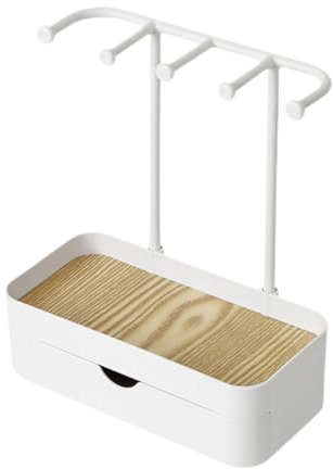 LOVIVER Jewelry Display Stand Hanging Organizer with Wood Tray Handmade Holder Hanger Jewelry Rack for Rings Tabletop Household, White