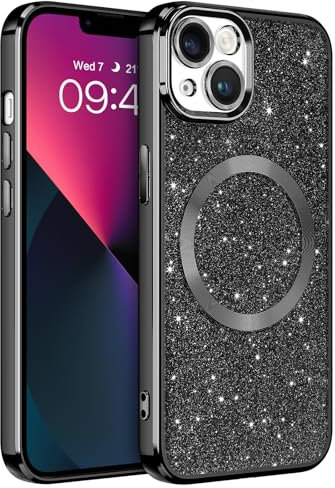 GaoBao für iPhone 13 Hülle Glitzer, Handyhülle iPhone 13 Glitzer für MagSafe, Keine Vergilbung, Kratzfeste, Dünn Weiches TPU Stoßfeste Ganzkörperschutz Glitzer Hülle für iPhone 13 6.1, Schwarz