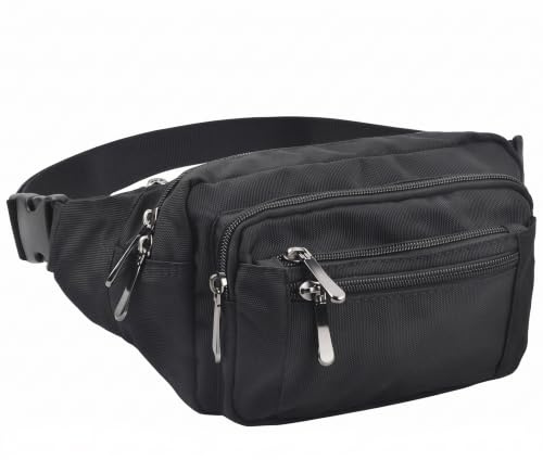 Bauchtasche Schwarz Groß, Outdoor Hüfttasche Sport Herren Mit Regenschutz, Unisex Nylon Fanny Pack mit 5 Einzelfächern, Verstellbarer Gurt Hüfttasche für Reisen, Wandern, Outdoor