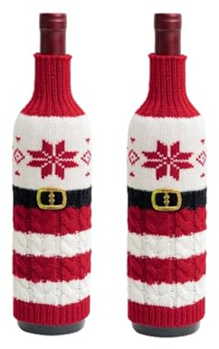 Vastsea 2 Piezas Funda de Botella de Punto navideña, Cubierta Botella Navidad, Juego de Botellas de champán para decoración del hogar, decoración de Mesa para Cena navideña, Fiesta de Navidad