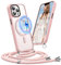 Buoluoioir Coque pour Apple iPhone 13 Pro Max avec Cordon,Etui avec Coque pour MagSafe iPhone 13 Pro Max 6.7,Compatible avec magnétique,Coque Translucide Collier Chaîne,Dos Mat,Crossbody,Rose