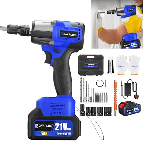 Cordless Impact Wrench 1/2 inch, 21V Brushless Impact Gun with Battery and Charger, High Torque 420N.m 3000 RPM Impact Wrench with Fast Charger, Led Light