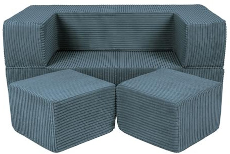 MEOWBABY Kindersofa – Spielsofa für Kinder – Weiche Klappsofa mit Schlaffunktion – Kuschelecke für Kinderzimmer, Cord, Türkis