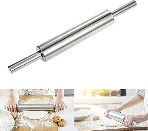 Hapivida Stainless Steel Rolling Pin, 11/12/15/17inch Long Dough Roller Non Stick Dough Roller Baking Making Tool for Bread Cookies Pizza (12in)