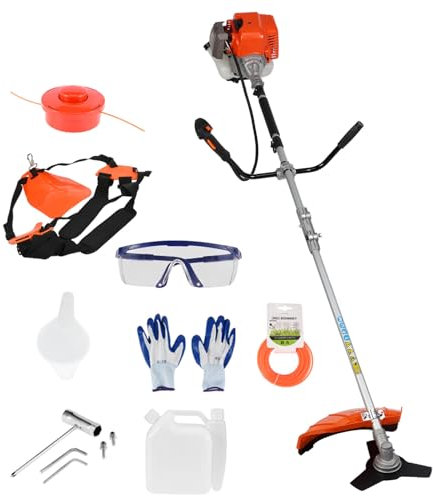 52cc Petrol Strimmer, 2-Stroke Brush Cutter with Blade and Shoulder Strap, Cordless Grass Trimmer, Handheld Weed Eater, Ideal for Garden Maintenance Orange