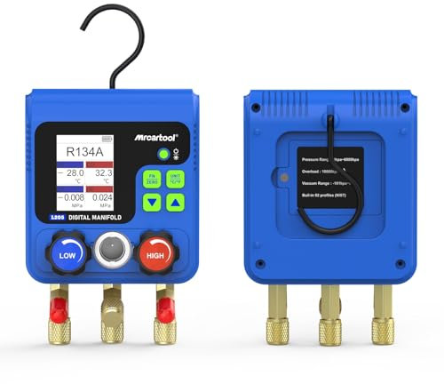 Kältetechnik die Monteurhilfe Manifold Gauge Set, Vakuum Drucktemperatur Lecktester mit 92 Kältemitteldaten, HVAC Kältemittel Messgerät R134A R32 R410A R11 R12 R422 R600