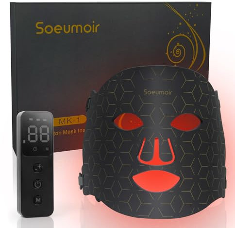 Soeumoir Maschera viso LED - Maschera terapeutica a luce rossa contro l'acne per ridurre le linee sottili e il ringiovanimento della pelle - 7 modalità di luce - 850 nm vicino infrarosso - 108 luci