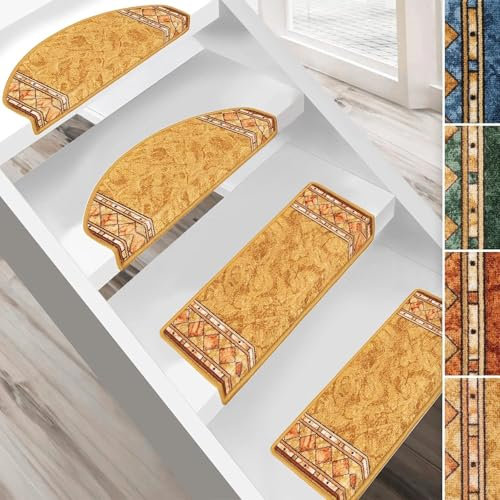 casa pura 15x Stufenmatten Rügen - Halbrund oder Eckig - Treppenmatten in 4 Farben - Strapazierfähig & pflegeleicht - Stufenteppich für Innen (Beige, 65 x 23,5 cm Eckig)