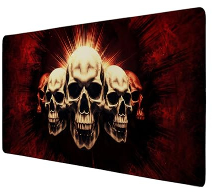 speecheese Schreibtischunterlage 69x31cm XXL Mauspad Totenkopf Feuer | 69x31cm XXL Mauspad für Goths und Gamer Lustige Tischunterlage im Gothic-Style für Gaming