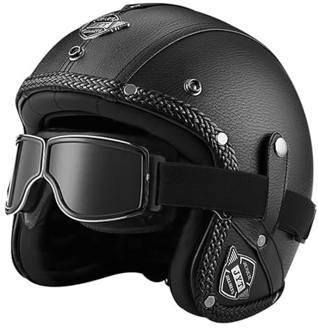 EBAYIN Retro Harley Motorcycle Half Helmet Vintage Jet Helmet 3/4 Helmet Open Face Leather Helmet Cruiser Chopper Scooter Safety Anti-Collision Moped Helmet DOT+ECE Certification,M-M=(57~58cm)
