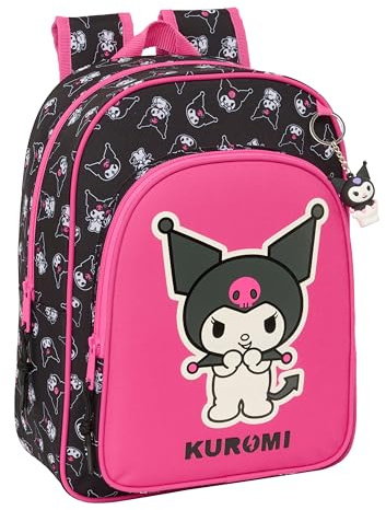 safta KUROMI - Sac à dos d'école pour enfants d'âge scolaire, confortable et polyvalent, qualité et résistance, 26 x 11 x 34 cm, noir/fuchsia, M, Décontracté