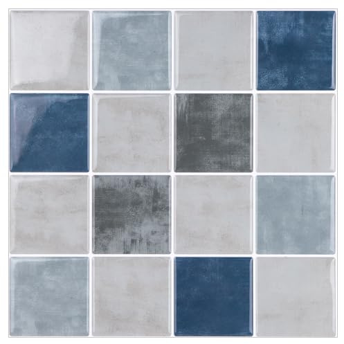 Self Adhesive Wall Tiles for Kitchen, Square Mosaic Tile Backsplash (Blue) | New Upgrade Design 9x9 Stick on Tiles for Kitchen,Bathroom, Wall Tile