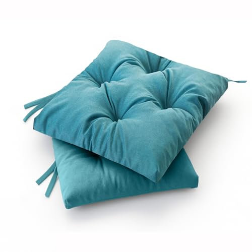 Bjird Wasserdichtes Stuhlkissen 45x45 cm – Gartenkissen für Stühle & Sessel – Dickes Sitzkissen 6 cm – Outdoor Sitzauflage für Gartenmöbel – Wetterfest & Pflegeleicht - 2er Set - Blau