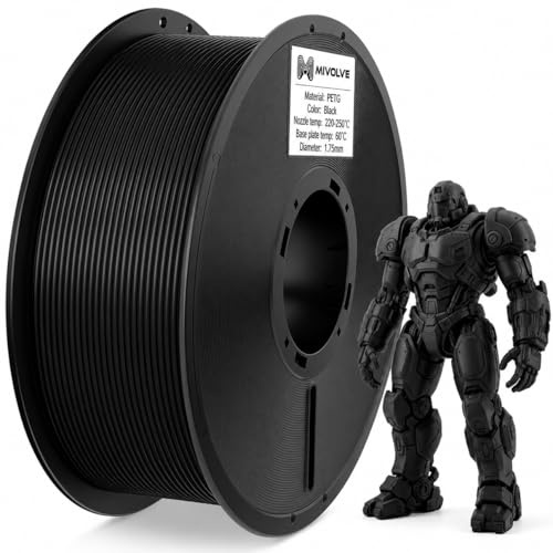 MIVOLVE PETG Filament 1.75 mm - Hohe Präzision, Hohe Geschwindigkeit 30-600 mm/s 3D Drucker Filament - 1KG 3D Drucken Filament Spule, Geeignet Für Die Meisten FDM 3D Drucker (Schwarz, 1 kg)