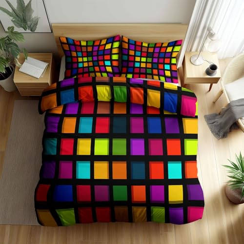 Bettwäsche Set 135 x 200 cm Pop-Art-Farbblock-Thema 2 teilig Bettbezug Allergiker Weich Bügelfrei Microfaser für Kinder Teens, Bettbezug mit 1 Kissenbezüge 80x80 cm, Farbe