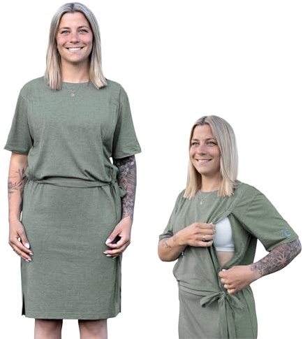 Soulmum Umstandskleid mit Reißverschluss - Stillkleid Schwangerschaftskleid | Bequeme Stillkleider mit Reißverschluss - Stillfreundliche Kleider aus feinem Bambusjersey - Kurzarm Kleid zum Stillen