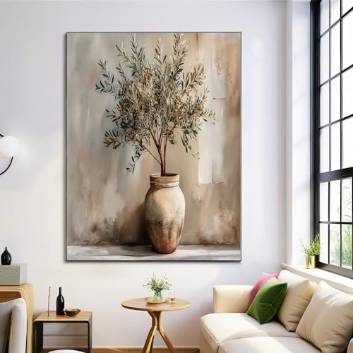 ZISTRCBAO Olivenbaum-Topfpflanze Leinwand Poster 80×120 cm, Vintage-Pflanze Leinwand Bilder, Wandkunst Für Wohnzimmer Schlafzimmer Bürodekoration, Ungerahmt