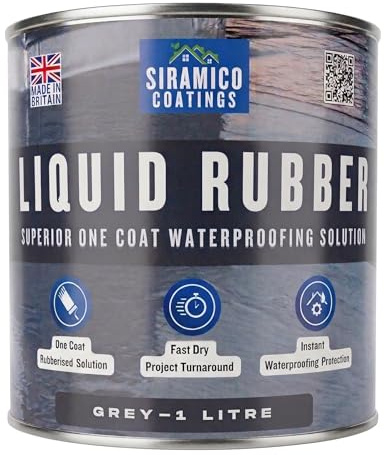 Siramico Coatings Liquid Rubber Roof Coating | Instant Leak Seal Technology I Quick Drying, One Coat Waterproofing Sealant | Black, Grey & Clear (Grey, 1 Litre)
