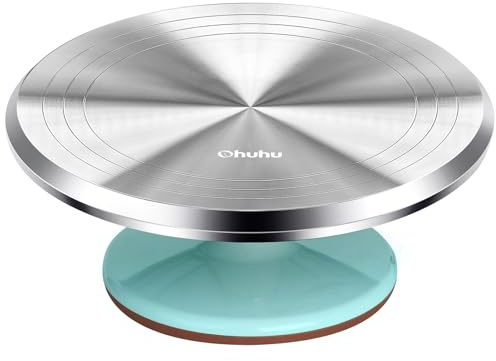 Ohuhu Cake Turntable, 12 Inch Aluminium Alloy Cake Decorating Turntable with Non-Slip Rubber Bottom, Cake Spinner Rotating Cake Stand for Cake Decoration, Baking Gifts