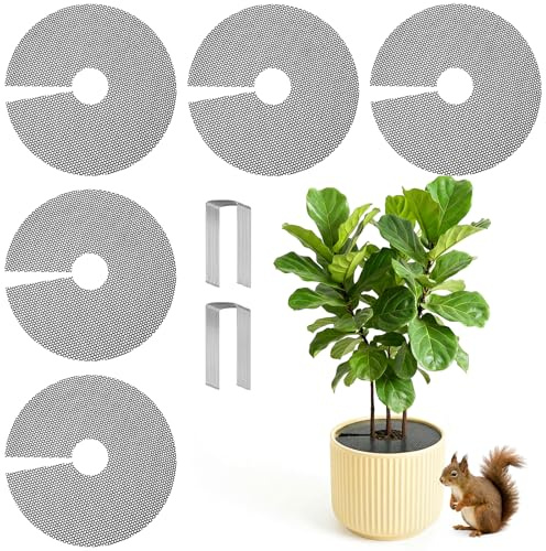 UNIFAMILY 5 Pcs Plant Pot Cover, 40cm Cuttable Plant Pot Grid with U Shape Stakes, Plant Pot Soil Guard to Stop Squirrels, Cats Digging Pot, Plant Protectors from Animals