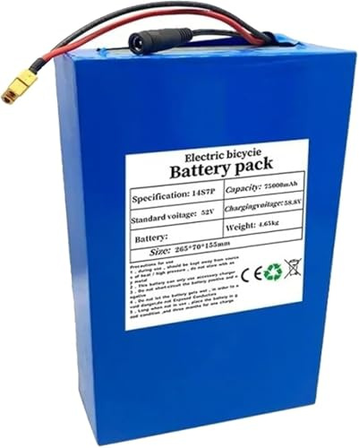 Batterie Lithium-Ion 52 V 75 Ah 14S7P Pour Vélo Électrique Avec Chargeur Et Protection BMS Intégrée. Idéale Pour Les Moteurs De Vélo Électrique De 200 À 1500 W. 52V 75Ah,XT30+JST
