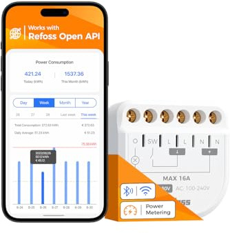 Refoss Interruttore relè WiFi e Bluetooth, con misurazione della corrente, 16 A, interruttore della luce intelligente, compatibile con Home Assistant, Alexa e Google Home, supporta l'integrazione API