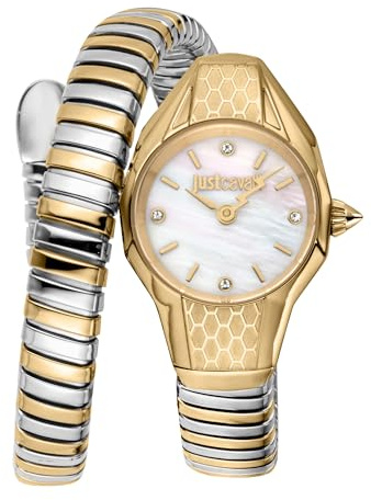 Just Cavalli Signature Snake Vivace - Damen-Armbanduhr Quarz Mode Armband und Gehäuse aus Edelstahl Farbe Grau Zifferblatt Analog Weiß - JC1L375M0055