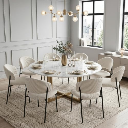 JIEXI Lot de 2 chaises de salle à manger rembourrées en velours côtelé avec dossier incurvé, pieds en acier au carbone, pieds antidérapants, capacité de charge de 150 kg (beige, 4 pièces)