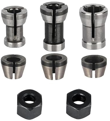 8 Piece Collets Set, Router Accessories for Einhell Katsu Bosch Dewalt, 6 Clamping Adapters (6 mm, 6.35 mm, 8 mm) + 2 Nuts for Engraving Machine, Precision Collets for Engraving & Woodworking