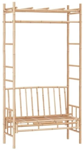 XHNIFBN Panchina da giardino con pergola, 116 cm, in bambù, design moderno, resistente alle intemperie, per balconi, terrazze e piccoli giardini