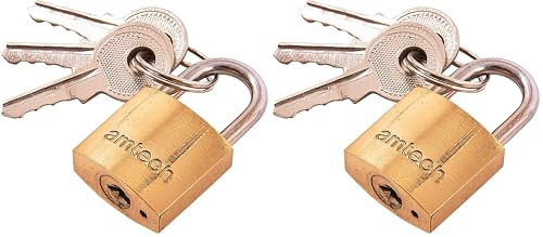 Amtech T0800C 20mm Solid Brass Padlock, Small Padlock with Keys for Luggage, Lockers, Toolboxes, Cupboards or Sports Bags (Pack of 2)