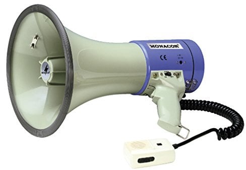 MONACOR TM-27 Megafon mit Lautstärkeregler und Sprech-Feststelltaste, leistungsstarke Flüstertüte mit 119-dB Schalldruck