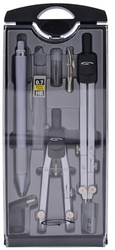 Graphoplex - Juego de 2 brújulas: 1 con rama telescópica y 1 balaustre pequeño - Cuerpo totalmente metálico - Incluye 1 soporte y 1 recambio de plomo, 1 tirador de línea y 1 adaptador.