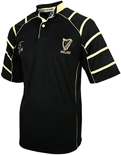 Irland Black Irish Harp Breathable Rugby Shirt, schwarz, XX-Large