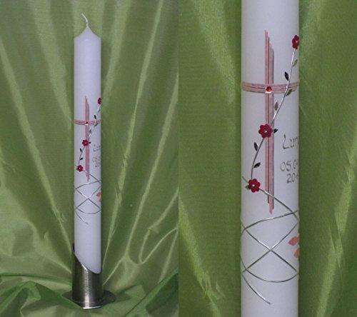 Taufkerze/Kommunionkerze in 40 x 4 cm, inklusive Beschriftung und Aufbewahrungskarton ! P 11