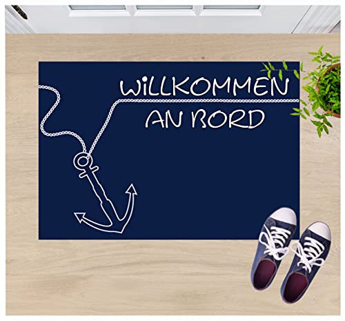 Crealuxe Fussmatte – “ Willkommen an Bord “ - 60x40 cm - Gummi Rückseite/rutschfest - Filzoberfläche - Bedruckte Türmatte - Innenmatte - Schmutzmatte