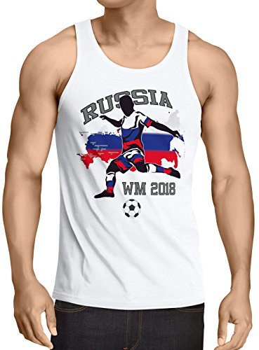 style3 WM 2018 Russland Herren Tank Top Fußball Weltmeisterschaft Trikot Russia, Größe:S, Farbe:Weiß